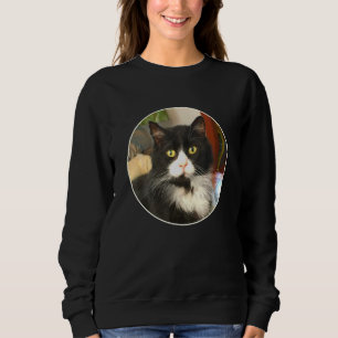 Fluffy Tuxedo Cat Face Sweatshirt