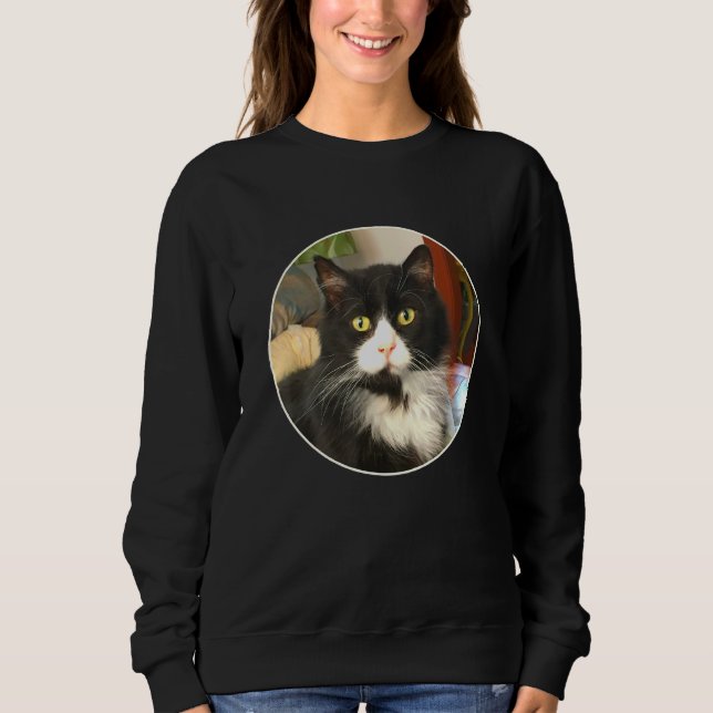 Fluffy Tuxedo Cat Face Sweatshirt (Front)