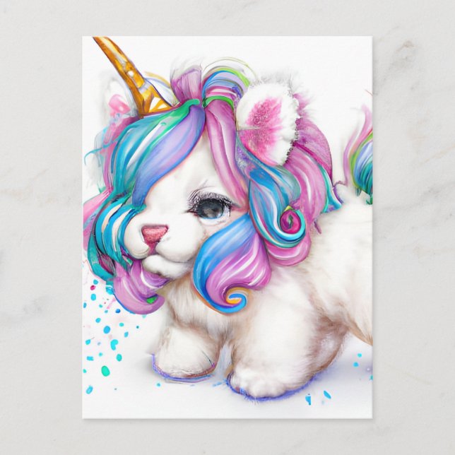 Fluffy Unicorn Puppy Postcard (Front)