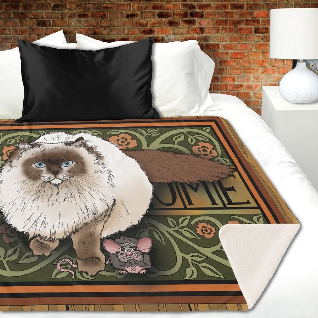 Fluffy Welcome Siamese Cat Mouse Vintage Sherpa Blanket (Creator Uploaded)
