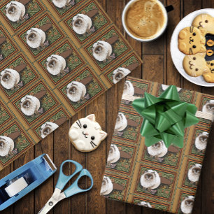 Fluffy Welcome Siamese Cat Mouse Vintage Wrapping Paper