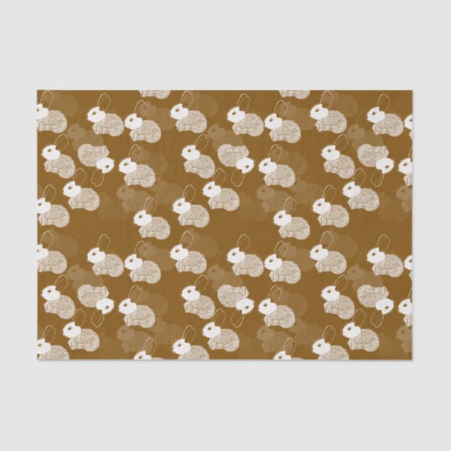 Fluffy White Bunnies on Brown Tissue Paper (Front)