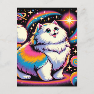 Fluffy White Cat in Space Postcard