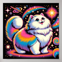 Fluffy White Cat in Space