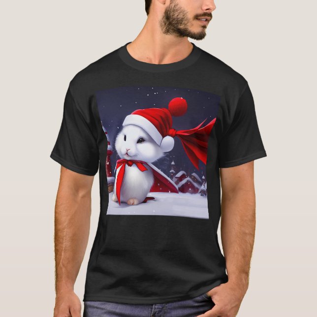 Fluffy White Christmas Bunny Rabbit In The Northpo T-Shirt (Front)