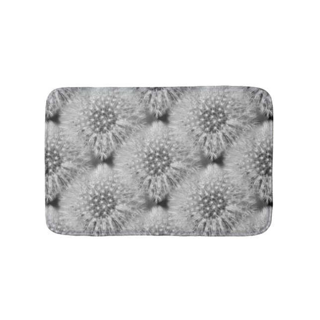 Fluffy White Dandelion Flowers Nature Pattern Bath Mat (Front)
