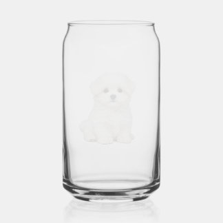 Fluffy White Maltese Puppy Portrait Cute Dog Lover Can Glass