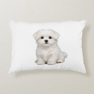 Fluffy White Maltese Puppy Portrait Cute Dog Lover Decorative Cushion