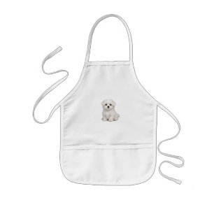 Fluffy White Maltese Puppy Portrait Cute Dog Lover Kids Apron