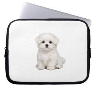 Fluffy White Maltese Puppy Portrait Cute Dog Lover Laptop Sleeve