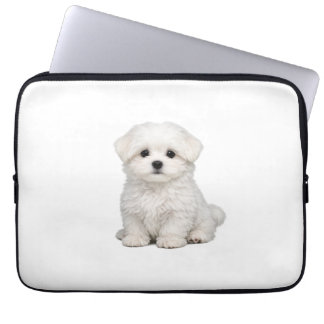 Fluffy White Maltese Puppy Portrait Cute Dog Lover Laptop Sleeve