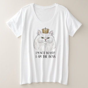 Fluffy White Persian Cat With Crown Funny Quote  Plus Size T-Shirt