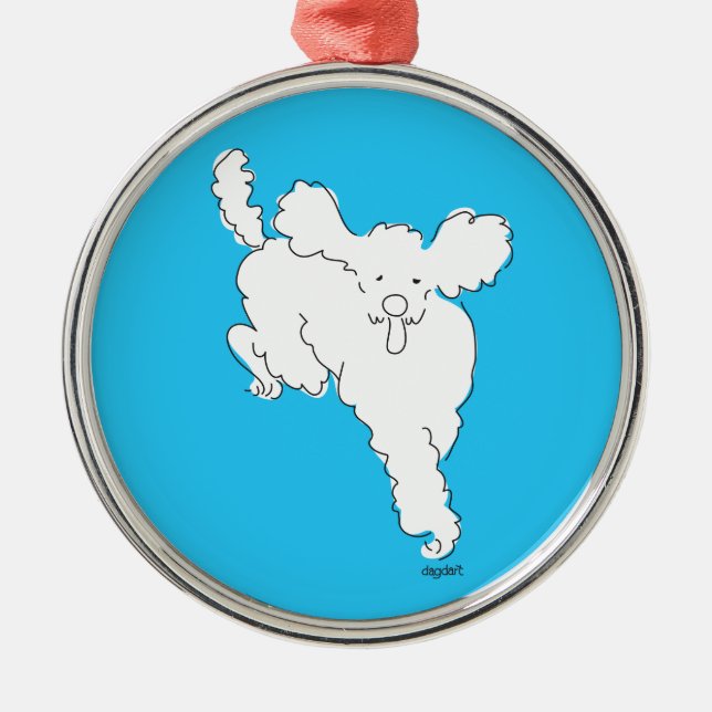 Fluffy White Poodle Metal Tree Decoration (Front)