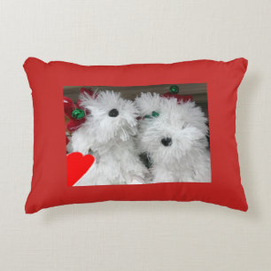 **FLUFFY WHITE PUPPIES** CHRISTMAS DECORATIVE CUSHION