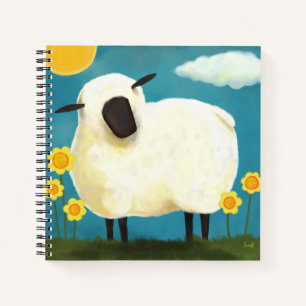 Fluffy White Sheep & Flowers Notebook