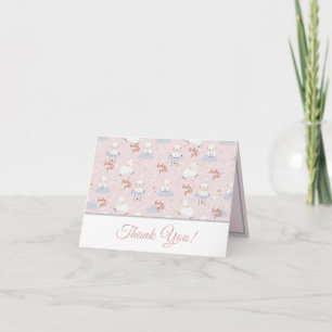 Fluffy White Sheep - Pink Background, Grey Accents Thank You Card