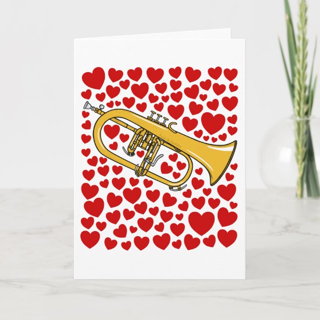Flugelhorn With Hearts Valentines Anniversary Card (Front)