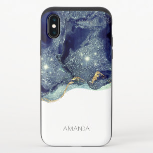 Fluid Abstract Alcohol Ink Gold Navy Glitter iPhone XS Slider Case