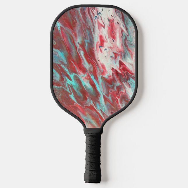 Fluid Abstract Art of Green Red White Pickleball Paddle (Back)