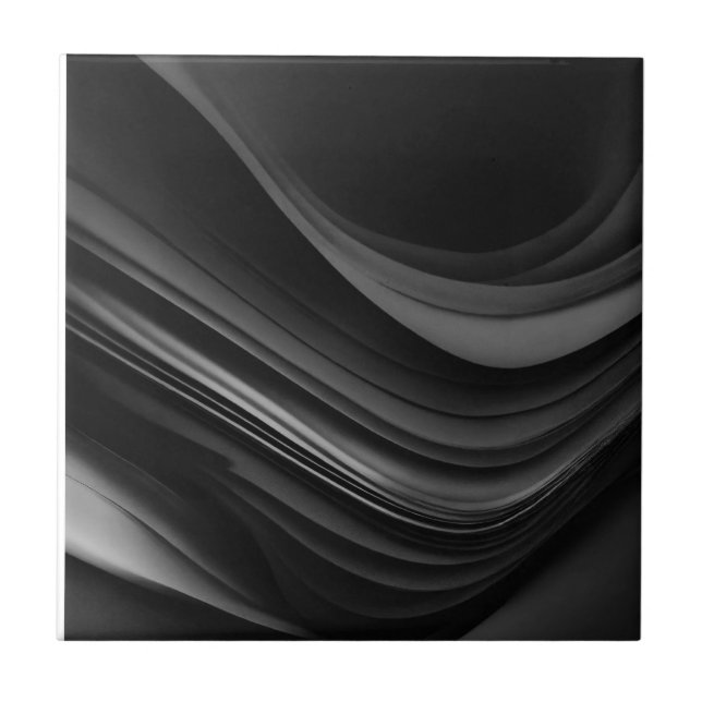  "Fluid Abstract Black and White Ceramic Tile" Tile (Front)
