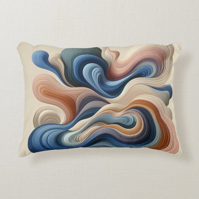 Fluid Abstract Flow – Earth & Blue Ribbon Art Decorative Cushion (Front)