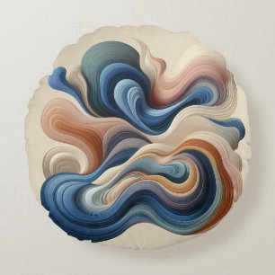 Fluid Abstract Flow – Earth & Blue Ribbon Art Round Cushion