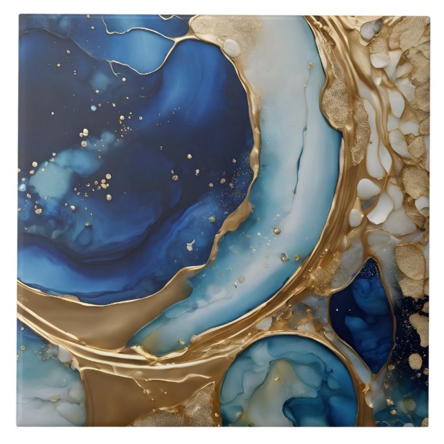 Fluid Abstract Gold-Navy Beach Tile (Front)