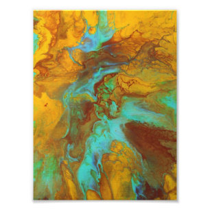 Fluid abstract in teal and yellow photo print