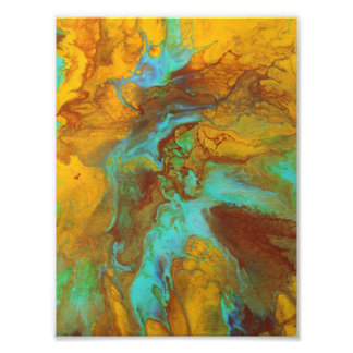 Fluid abstract in teal and yellow photo print