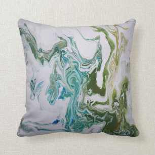 Fluid Abstract Marble Green White Modern Cushion