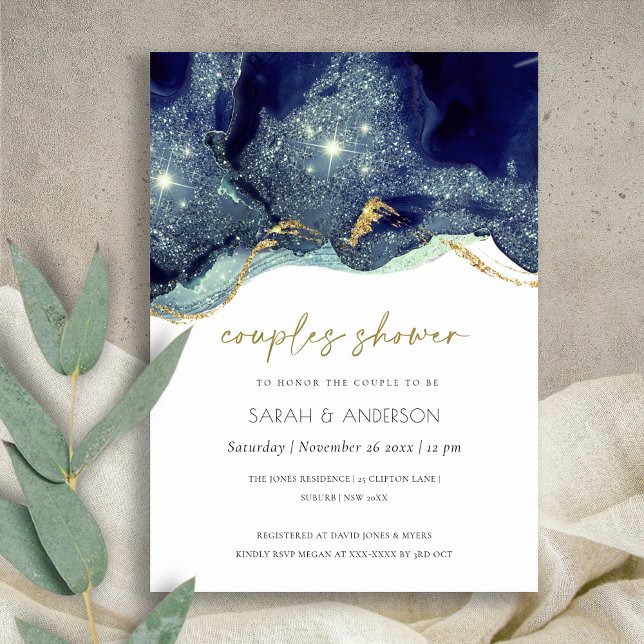 Fluid Abstract Navy Glitter Couples Shower Invite (Creator Uploaded)