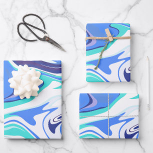Fluid Abstract Waves in Blue and light Green Wrapping Paper Sheet
