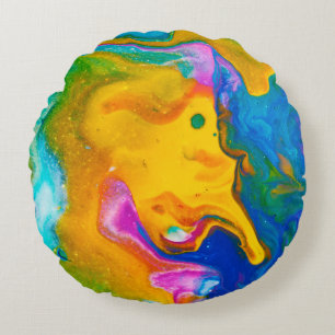Fluid Art. Abstract colourful background, wallpape Round Cushion
