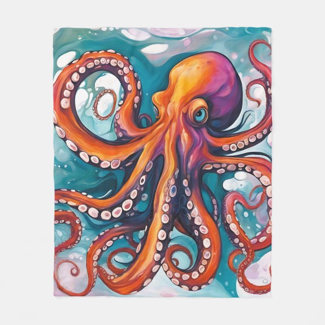 Fluid Art Abstract Octopus Fleece Blanket (Front)