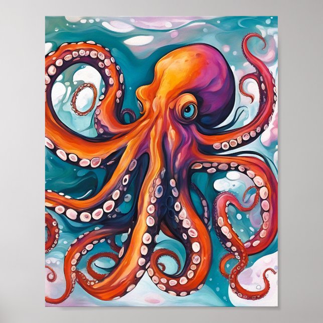 Fluid Art Abstract Octopus Poster (Front)