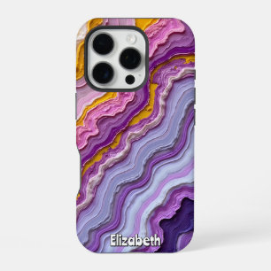 Fluid Art Amethyst and Gold iPhone 16 Pro Case