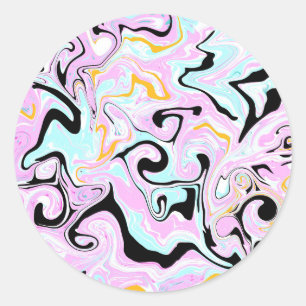 Fluid Art  Cotton Candy Pink, Teal, Black and Gold Classic Round Sticker