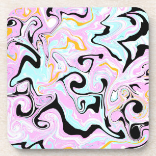 Fluid Art Cotton Candy Pink, Teal, Black and Gold Coaster