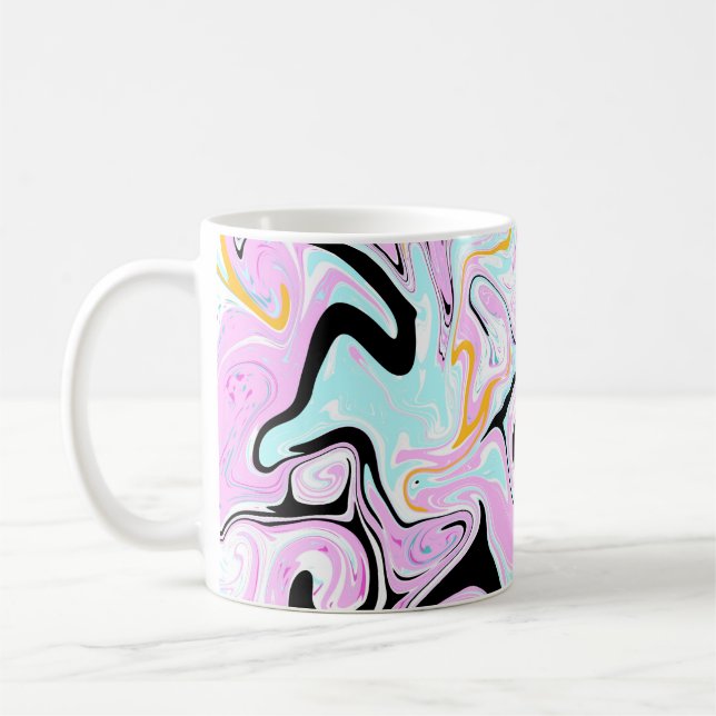 Fluid Art  Cotton Candy Pink, Teal, Black and Gold Coffee Mug (Left)