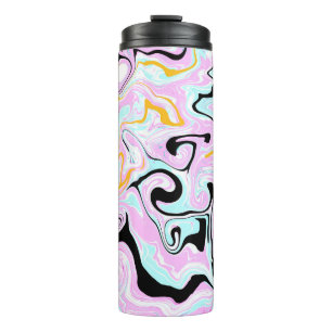 Fluid Art Cotton Candy Pink, Teal, Black and Gold Thermal Tumbler