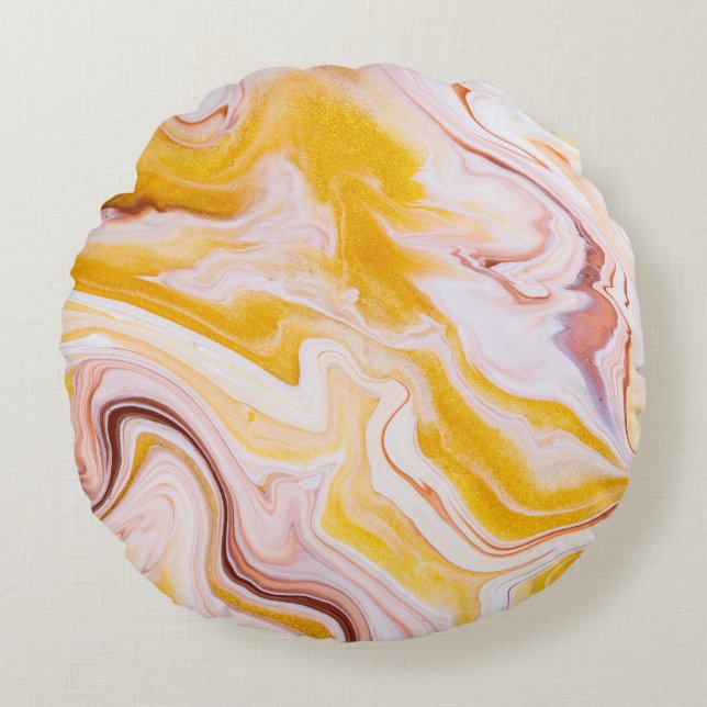 Fluid art: iridescent abstract texture. round cushion (Front)