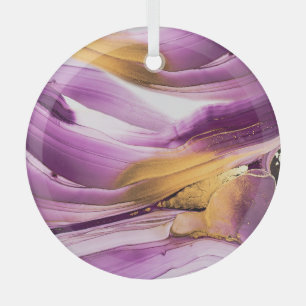 Fluid art, lilac gold marbled texture. glass tree decoration