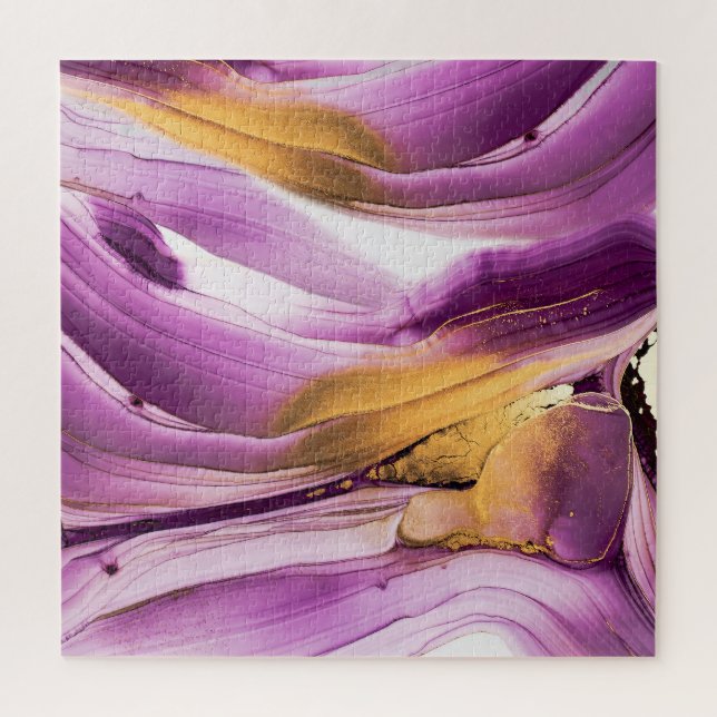 Fluid art, lilac gold marbled texture. jigsaw puzzle (Vertical)