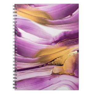Fluid art, lilac gold marbled texture. notebook