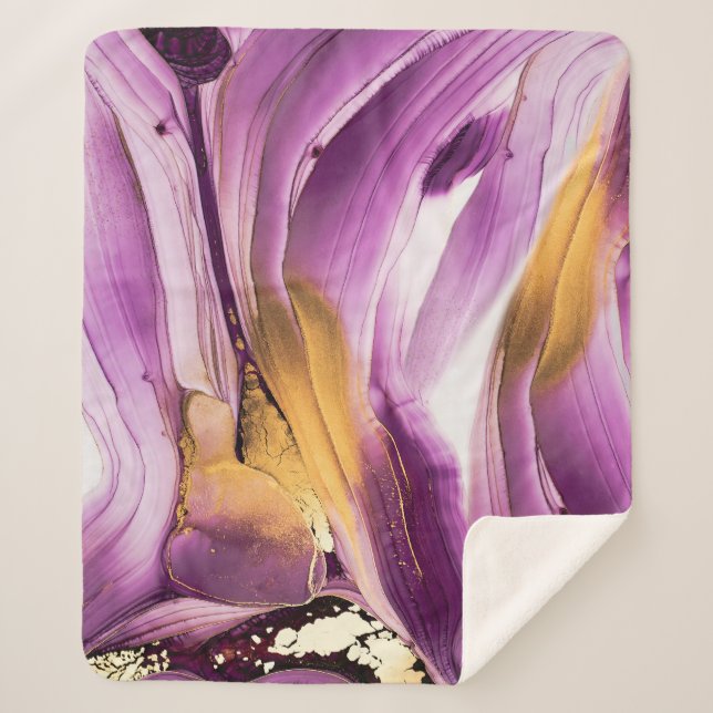 Fluid art, lilac gold marbled texture. sherpa blanket (Front)