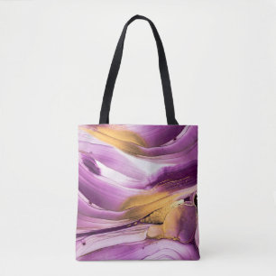 Fluid art, lilac gold marbled texture. tote bag