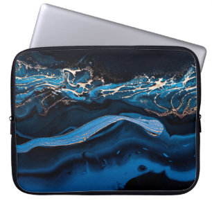 Fluid Art. Liquid Metallic Gold in abstract blue w Laptop Sleeve