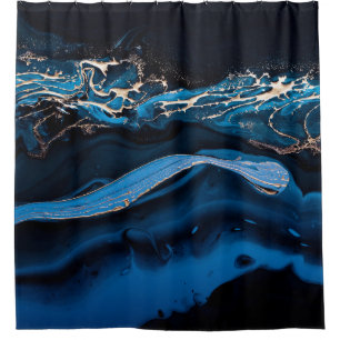 Fluid Art. Liquid Metallic Gold in abstract blue w Shower Curtain