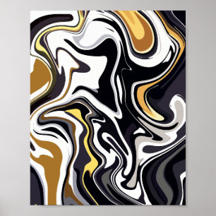 Fluid Art with Gold, Black, and White Swirls Poster