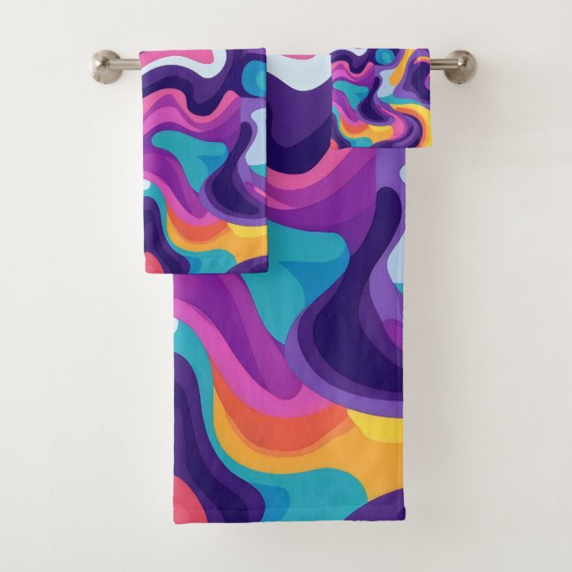 Fluid colours abstract 2 bath towel set (Insitu)